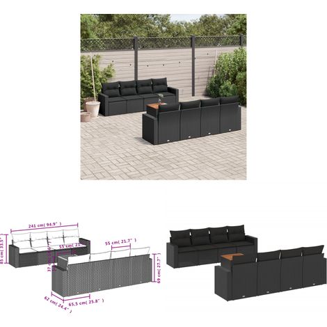 9-tlg. Garten-Sofagarnitur mit Kissen Schwarz Poly Rattan - Gartensortiment - Outdoor Möbel - Gartenlounge - Lounge Set - Rattan Gartenmöbel - Home & Living (1/3)