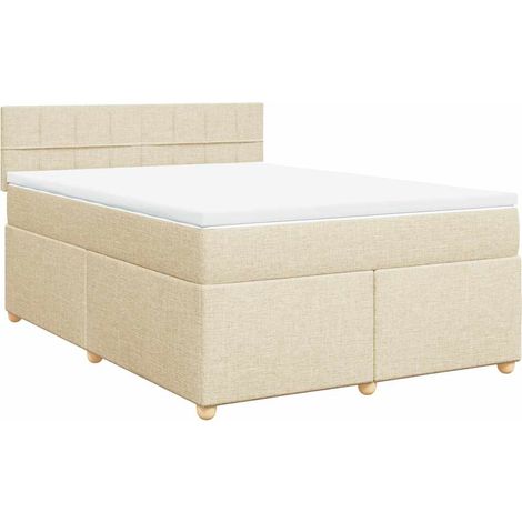 vidaXL Sommier Ă lattes de lit avec matelas CrĂšme 140x190 cm Tissu (1/5)