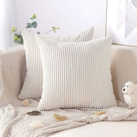 Lot de 2 housses de coussin en velours côtelé, taies d'oreiller pour canapé, voiture, décoration de la maison, 45x45 cm (beige)MHZB (1/4)