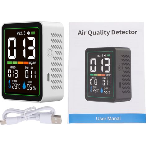 5-in-1 Luftqualitätsmonitor, PM2.5 PM10 PM1.0 Detektor mit Farb-LCD-Bildschirm, tragbares Temperatur- und Feuchtigkeitsmessgerät für Zuhause und Büro MT04 Weiß. (1/5)