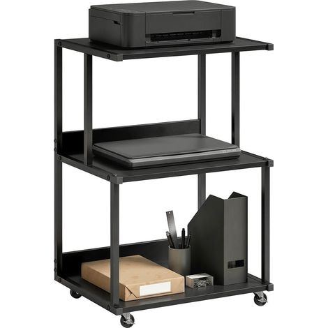 Gain de place : support meuble imprimante 3 niveaux à roulettes en métal charge 30 kg pour imprimante et dossiers (1/5)