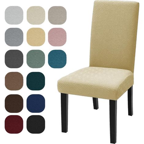 Lot de 4 housses de chaise extensibles, universelles, lavables et déhoussables, beige (1/5)