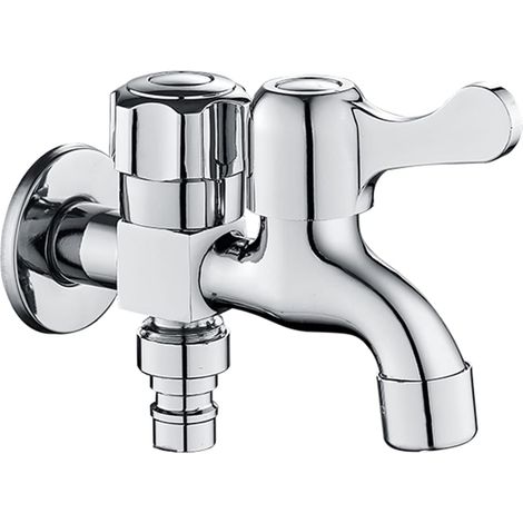 Adaptateur double robinet pour évier de cuisine à eau froide simple, en laiton, pour lave linge, avec double sortie pour WC (1/5)