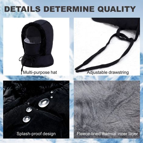 Cagoule polaire d'hiver, cagoule coupe-vent, cache-cou/écharpe thermique pour hommes et femmes, ajustable par cordon, bonnet multifonctionnel pour le ski, le vélo et les activités de plein air (1/4)