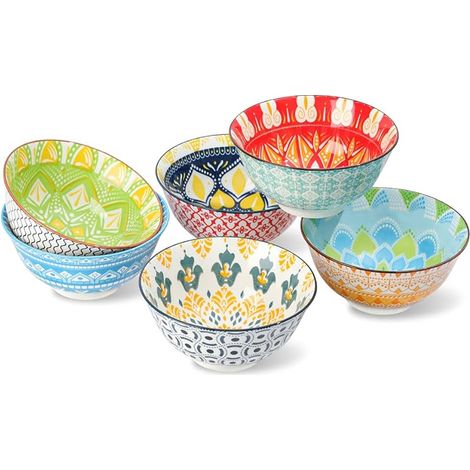Bol Petit Dejeuner - Bol a Soupe - Bol Cereales Ramen Salade 15.7 cm - Lot de 6 Bols Colorée en Porcelaine - Capacité 700ml (1/5)