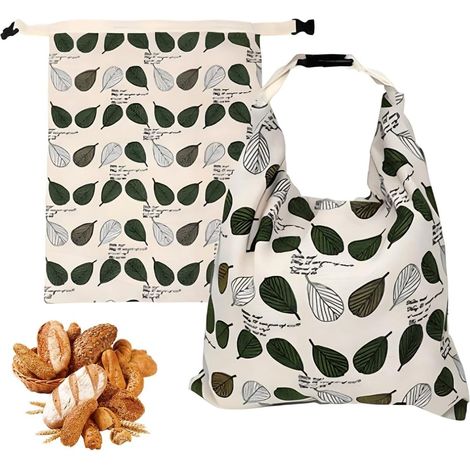 Lot de 2 sacs en coton réutilisables pour pain au levain, pour la maison, la pâtisserie et l'organisation de la cuisine.-AquaForge (1/5)