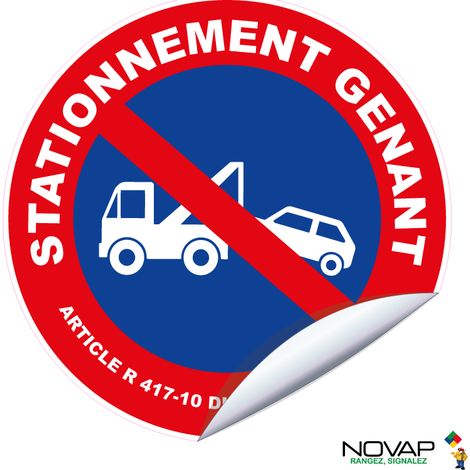 Panneau Stationnement gênant mise en fourrière - Vinyle adhésif Ø300mm - 4037882