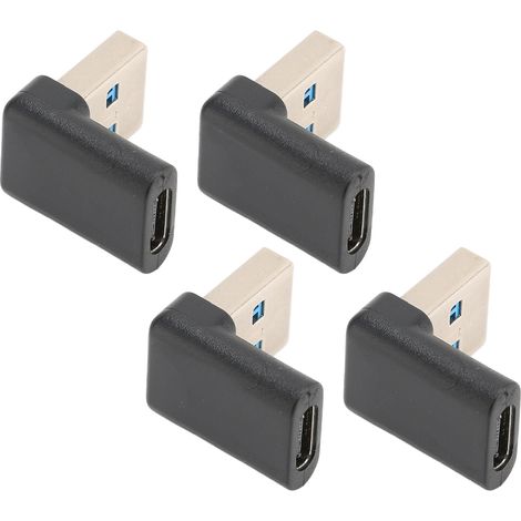 Lot de 4 adaptateurs USB Type C à angle droit, transmission 10 Gbit/s, adaptateur portable USB mâle vers Type C femelle pour ordinateurs portables et de bureau (1/4)