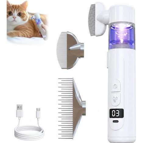Peignes 2 en 1 animaux compagnie électrique poils emmêlés puces 360° lumière bleue (1/5)