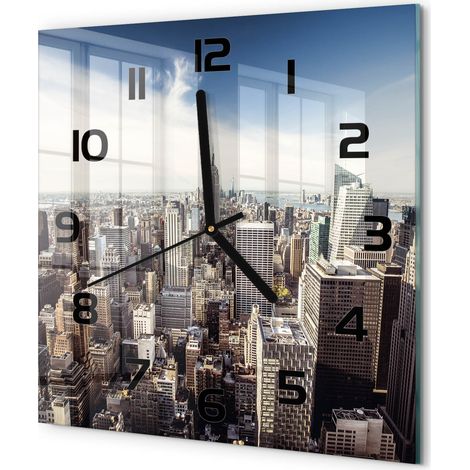 Horloge Murale Carrée pour Bureau Verre Trempé Silencieuse Design Moderne New York 30x30 cm (1/5)