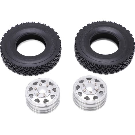 2Pièces Moyeu Avant en Alliage Métallique avec Pneus Caoutchouc pour Camion Tracteur Remorque Tamiya 1/14 RC Argent (1/5)