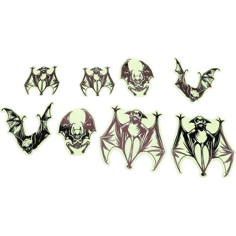 Lot de 8 autocollants chauve-souris phosphorescents double face à suspendre, pour décorer un arbre ou un espace extérieur. (1/5)