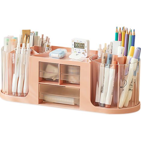 1 Organiseur de bureau rotatif, 2 porte-stylos, 3 tiroirs, 4 compartiments, rangement fournitures scolaires et maison (1/5)