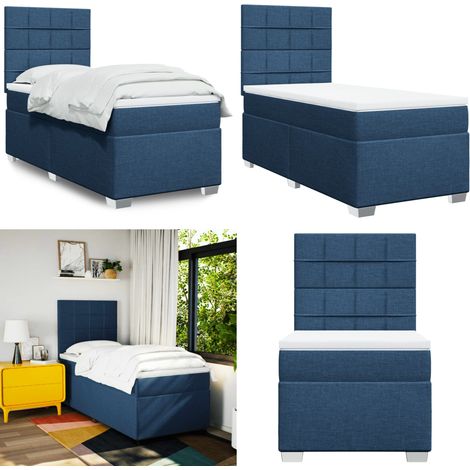 Boxspringbett mit Matratze Blau 100x200 cm Stoff - Boxspringbett - Doppelbett - Schlafsofa - Bettenrahmen - Kopfteil - Home & Living (1/5)
