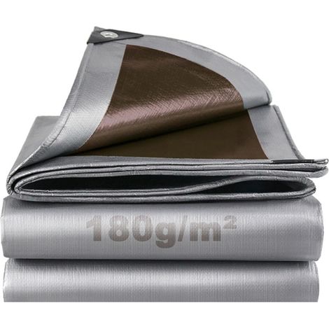 Bâche de Protection Exterieur avec Oeillets, 2x3m 180 g/m² PE Bâche Voiture Piscine, Imperméable Résistante aux Déchirures UV Intempéries, Bâche Multi-Usage pour Meubles de Jardin, Café Argenté (1/5)