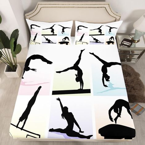 Drap Housse 135x200 Enfant Gymnastique, Drap de Lit Amateurs de Gymnastique 2 Personnes, Parure de Lit Plaid Buffalo Arc-en-Ciel pour Filles, Drap-Housse Hème du Sport (Poche Profonde) (1/4)