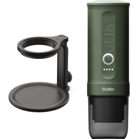 Kit OutIn Nano Macchina Espresso Elettrica Portatile + Supporto Universale - Verde Foresta - Camping, Viaggio