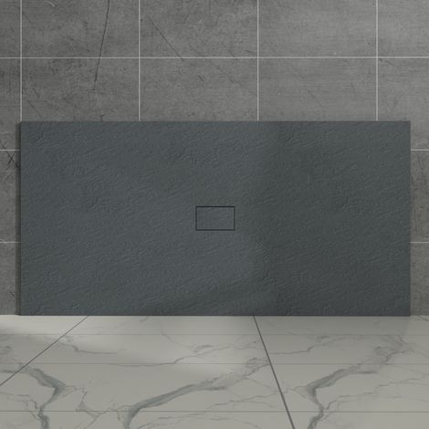 Aquariss Anthracite Rectangular Shower Tray Slate Effect SMC Slip-Resistant Shower Base 1800x1000mm with Waste
