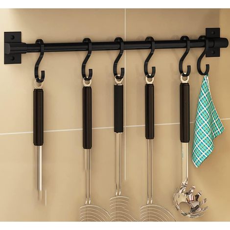Crochets adhésifs porte-manteau extra forts sans percer, lot de 6 crochets noirs à coller au mur ou derrière la porte, pour suspendre manteaux, serviettes et ustensiles en cuisine et salle de bain (1/5)