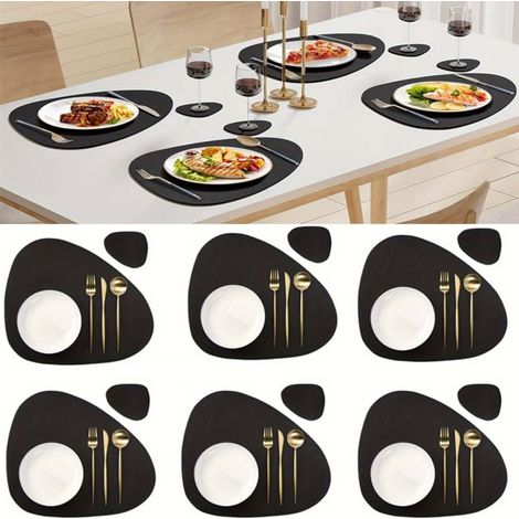Ensemble de 6 sets de table en cuir double face (sous-verres inclus) - Design ovale triangulaire élégant pour une table raffinée (1/5)