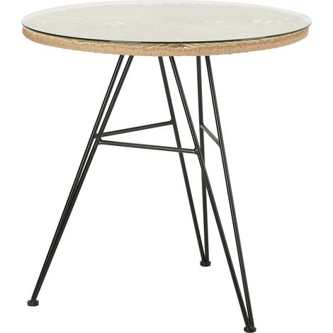 Tisch aus synthetischem Rattan, Eisen und Glas, 75 x 75 x 75 cm (1/5)