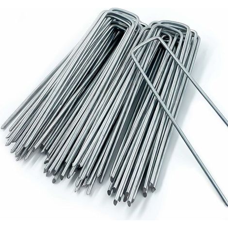 Piquet de Fixation pour Toile de Paillage,50 Piquets de Jardin en Forme de U,pour Bache Anti Herbes,Sardines Camping,Clôture de Jardin,150 MM de Long,25 MM de Large,3 MM de Diamètre