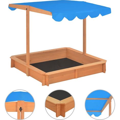 Sandkasten mit Verstellbarem Dach Tannenholz 115x115x115 cm