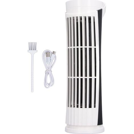 Ventilateur tour oscillant à 90° avec 2 vitesses, léger, sans pales, silencieux (34 dB), USB 2.0, idéal pour une chambre à coucher (blanc). (1/5)