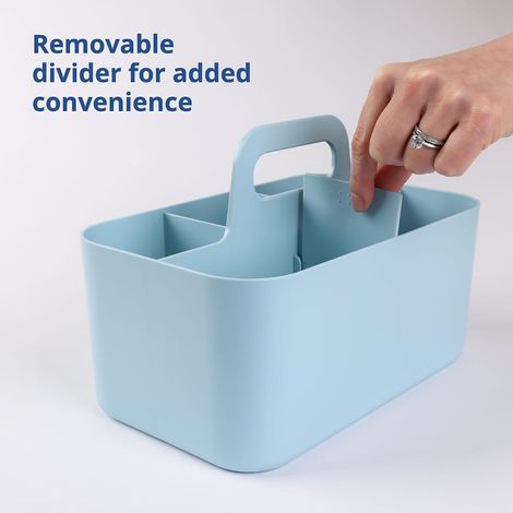 Contenitori multiuso - Contenitori impilabili in plastica con manici Scatole portaoggetti per scrivania, trucco, dormitorio, aula Scatole portaoggetti per arte - Blu (1/5)