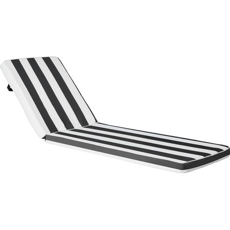 Coussin de Bain de Soleil, 189 x 56 cm, Coussin de Chaise Longue Jardin, Lot de 2, Imperméable Épais Résistant Décoloration, avec Attaches, pour Terrasse, Patio, Bord Piscine, Rayure Noir Blanc (1/5)