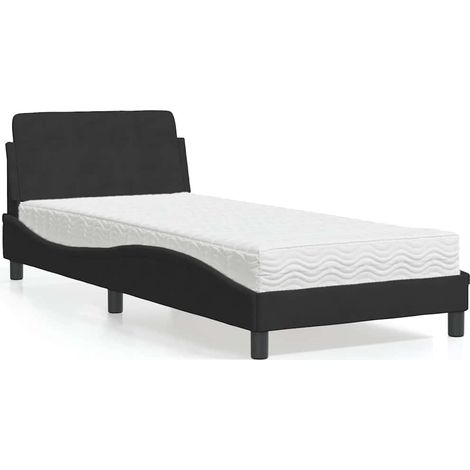 Lit avec matelas mousse 80 x 200 cm, velours noir, tête de lit et sommier à lattes - PANGIVO (1/5)