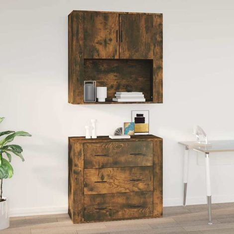vidaXL Wall Cabinet Smoked Oak 80x33x80 cm Engineered Wood (1/5)