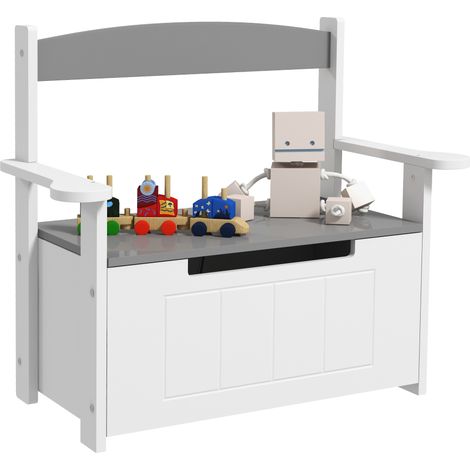 2-in-1-Spielzeugkiste und Bank für Kinder mit Rücken- und Armlehnen – pneumatische Höhenverstellung, 68,5 cm (L) x 34 cm (B) x 58 cm (H)