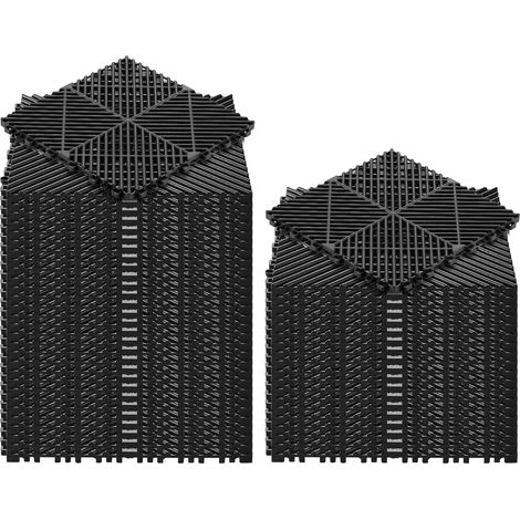 Mophorn Ineinandergreifende Drainagematten (50-tlg.) 31 x 31 cm, Rutschfeste Klickfliesen aus PP für Garagenboden, Modularer Bodenbelag für Bad, Pool und Außenbereich, Selbstentwässernd, Schwarz (1/5)