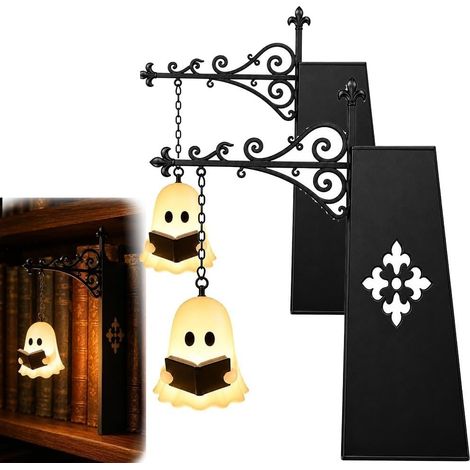 2 fantômes Lampe bibliothèque LED Fantôme, Book Nook en résine vintage, décoration Halloween et coin lecture (1/5)