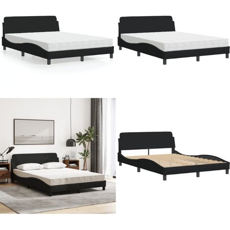 Bett mit Matratze Schwarz 140x190 cm Stoff - Schlafzimmer Möbel - Doppelbett - Boxspringbetten - Betten Mit Matratze - Massivholzmöbel - Home & Living (1/5)