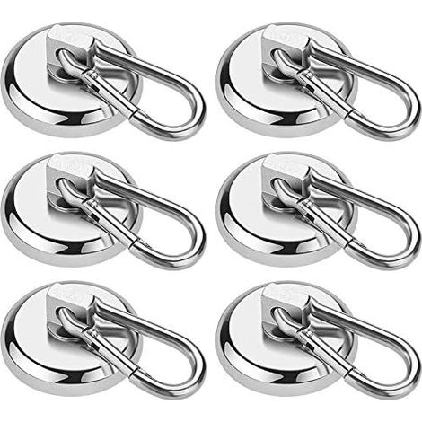 ZOLGINAH Ganchos magnéticos, 6 piezas 27 kg (60 lb) imán de neodimio superresistente con mosquetón desmontable, ganchos magnéticos resistentes para cocina, parrilla, bolsos, oficina (1/5)
