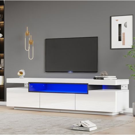 MEUBLIV Sideboard 140 x 35 x 70 cm Weiß – LED-Beleuchtung mit Stauraum (1/5)