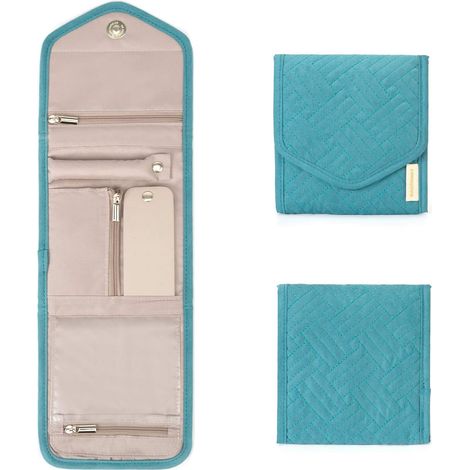 Sac de voyage pour bijoux en similivelours, organisateur compact, vert, petite taille (1/4)