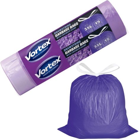 Sacchi per la spazzatura Vortex con coulisse, colore lavanda, 35 litri, 15 pezzi (1/2)