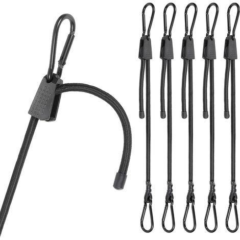 Lot de 6 tendeurs élastiques noirs robustes et réglables de 61 cm (24 pouces) avec mousquetons - Sangles élastiques pour tentes, porte-vélos, camions et chargements.