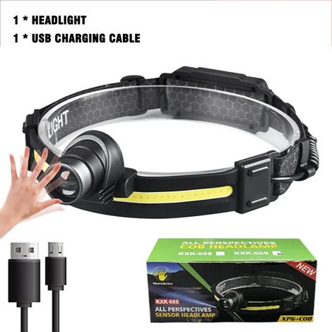 Lampe frontale LED à induction - Feux de route - Projecteur large zoom - Bandeau COB - Lampe de pêche - Lampe frontale de course (1/5)