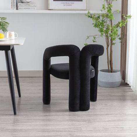 Lote de 2 sillas de comedor 64x50,5x71 cm, tapizadas en terciopelo, negro (1/5)
