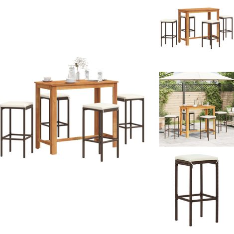 Ensemble de bar de jardin 5 pcs marron bois massif acacia rotin - Salon De Jardin - Mobilier De Jardin - Set De Salon De Jardin - Table De Bar - Chaises De Bar (1/5)