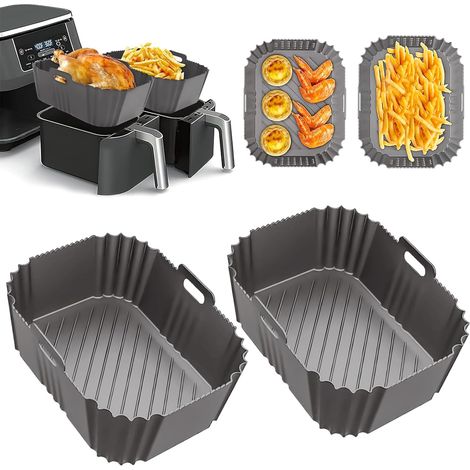 Accessoire Air Fryer pour Dual Zone, 2 Pièces Silicone Moule Air Fryer compatibles avec Ninja AF300EU, AF400EU, AF451EU et Autres Dual Zone Friteuse à Air 7,6-10 L，（Gris）