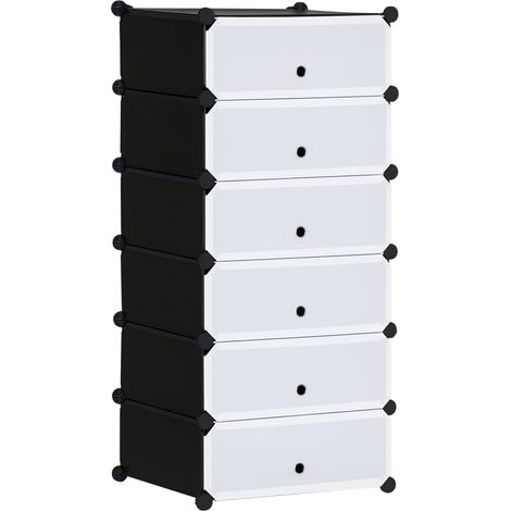 Modulares Schuhregal, Schuhaufbewahrung mit 6 stapelbaren rechteckigen Kunststoffwürfeln, Kapazität für 12 Paar Schuhe, 49 x 36,5 x 108 cm, weiß