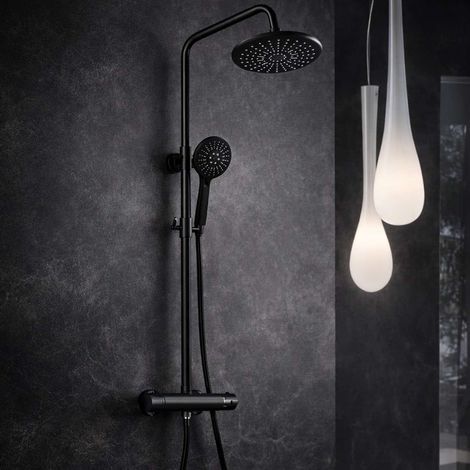 Colonne de douche thermostatique murale noire 25cm, Bergame (1/5)