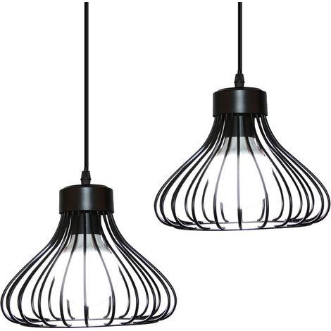 Suspension Cage - Métal - Noir - Diamètre 23 cm - Hauteur 20 cm - Cordon 100 cm - Prise E27 - 60 W Max - Pour Intérieur - Lot de 2