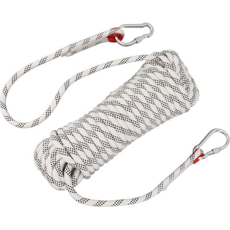 Corde d'escalade statique 10 mm 65,6 pi en polyester et nylon résistant à l'usure, avec 2 crochets (1/5)