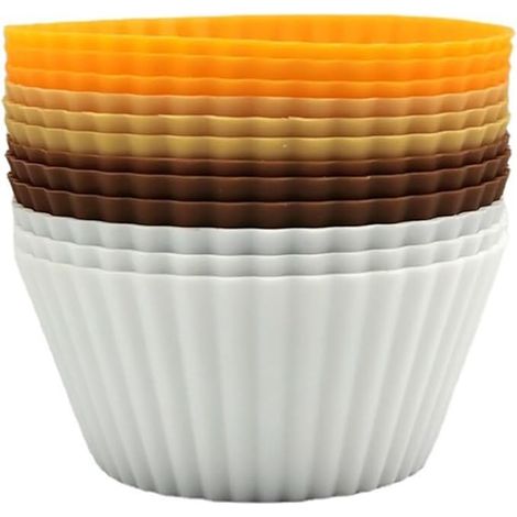 Moules à cupcakes - Moules de cuisson réutilisables en silicone - Moules à muffins - Moules à gâteaux ronds - Pâtisserie maison - 12 pièces (1 paquet) - 7 cm (1/5)